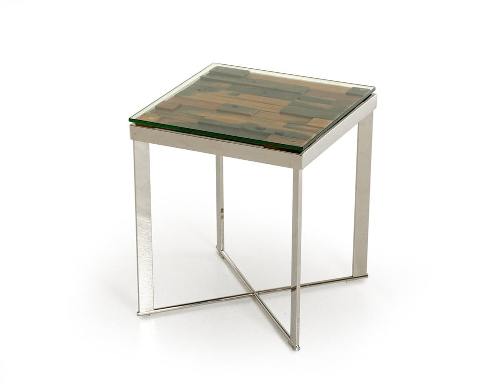 22" Silver And Brown Glass Square End Table - Homeroots