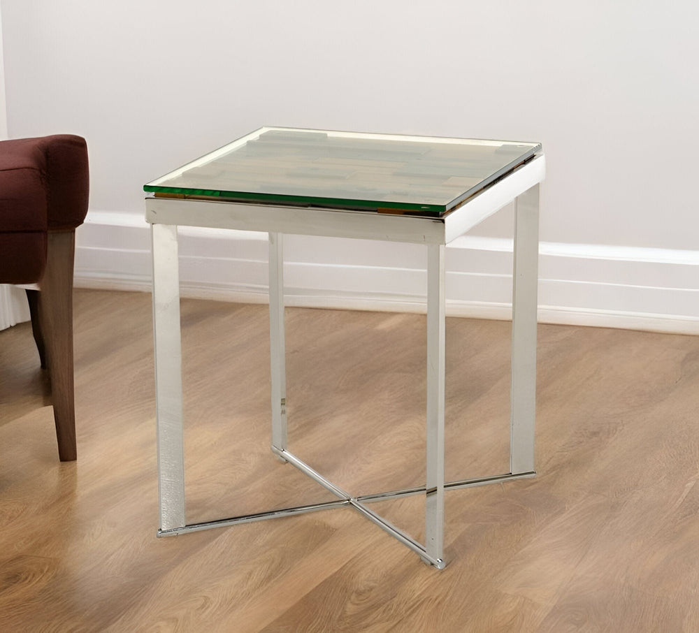 22" Silver And Brown Glass Square End Table - Homeroots