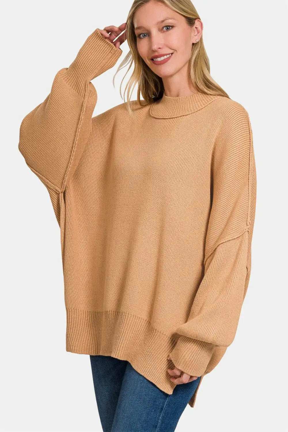 Zenana Side Sit Oversize Sweater - Trendsi - Flyclothing LLC