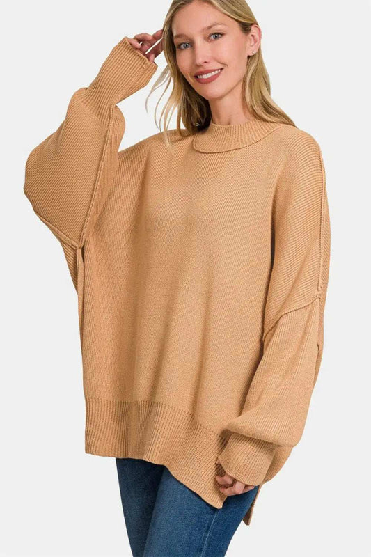 Zenana Side Sit Oversize Sweater - Trendsi - Flyclothing LLC