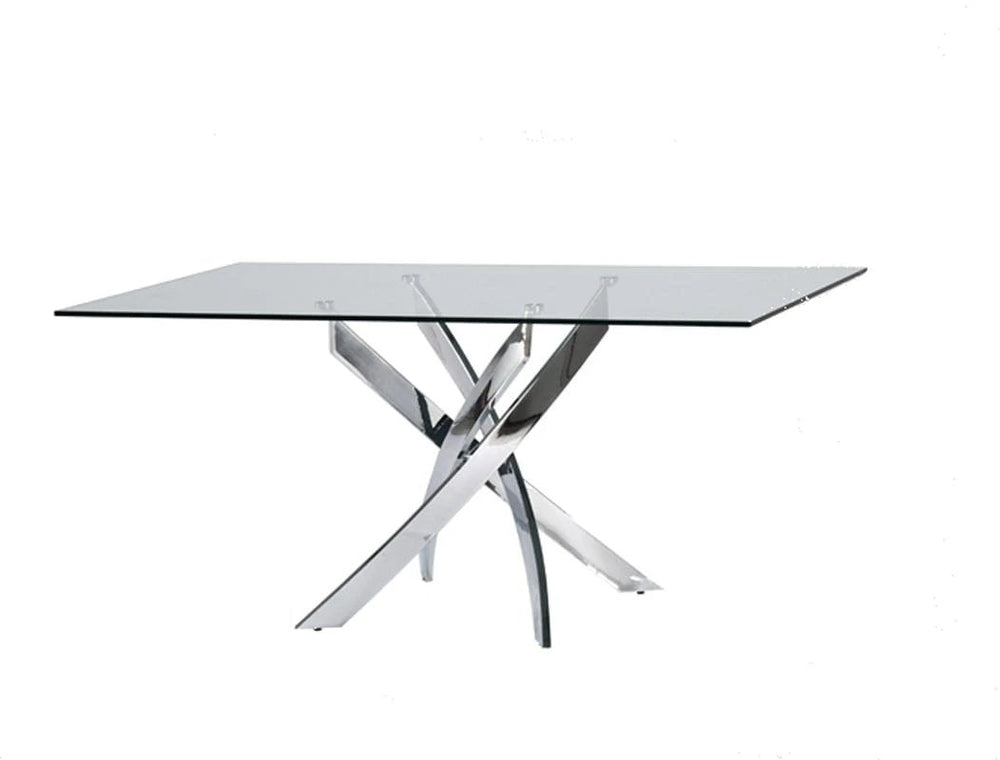 63" Clear And Silver Glass And Stainless Steel Pedestal Base Dining Table - Homeroots - Flyclothing LLC