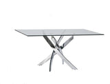 63" Clear And Silver Glass And Stainless Steel Pedestal Base Dining Table - Homeroots - Flyclothing LLC
