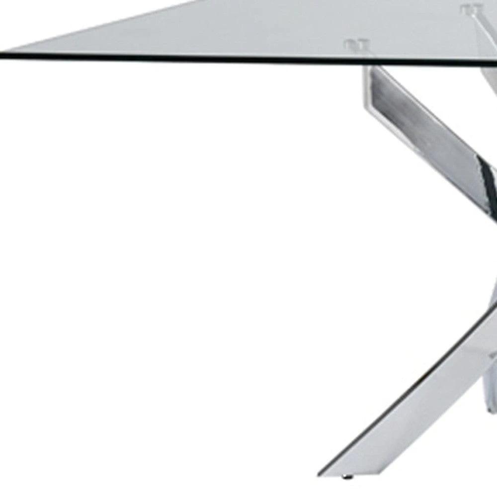 63" Clear And Silver Glass And Stainless Steel Pedestal Base Dining Table - Homeroots - Flyclothing LLC