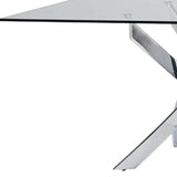 63" Clear And Silver Glass And Stainless Steel Pedestal Base Dining Table - Homeroots - Flyclothing LLC