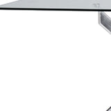 63" Clear And Silver Glass And Stainless Steel Pedestal Base Dining Table - Homeroots - Flyclothing LLC