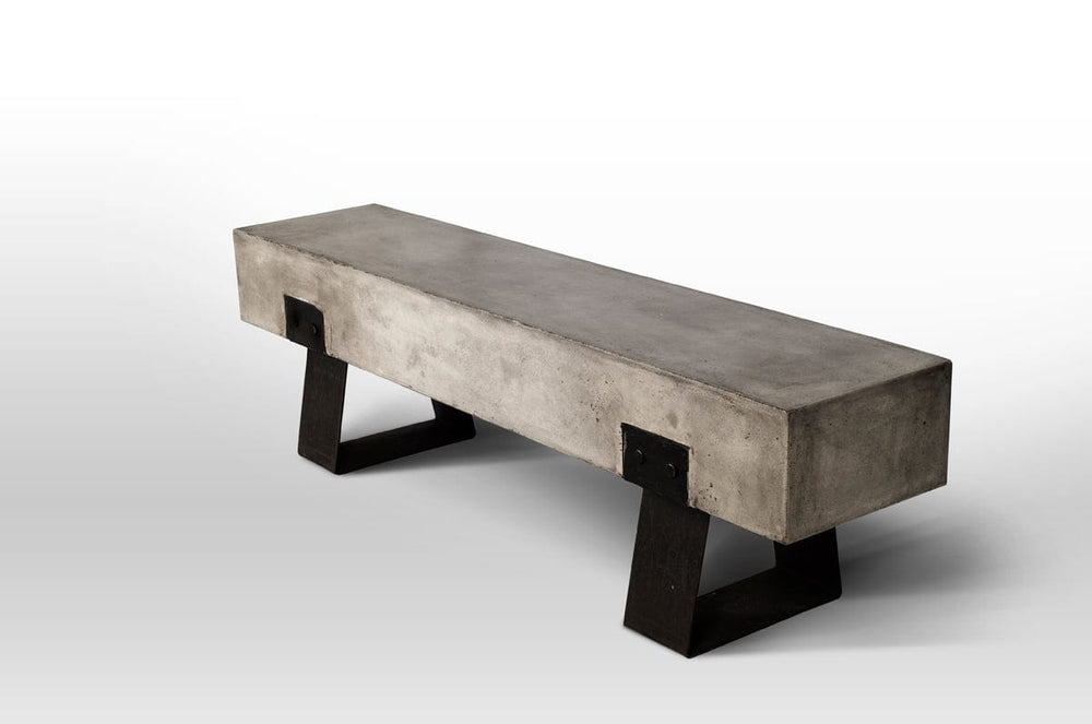 75" Gray and Black Metal and Concrete Indoor Outdoor Bench - Homeroots
