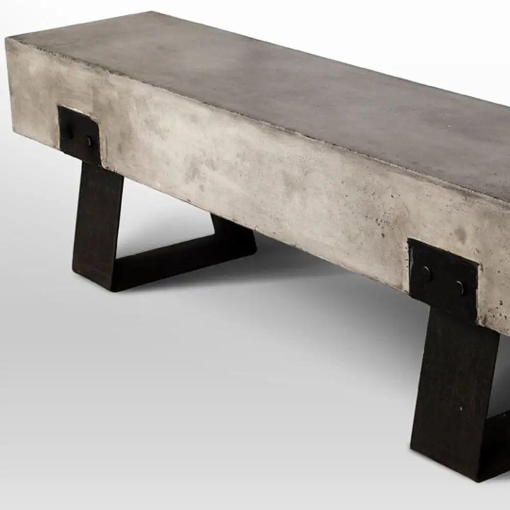 75" Gray and Black Metal and Concrete Indoor Outdoor Bench - Homeroots