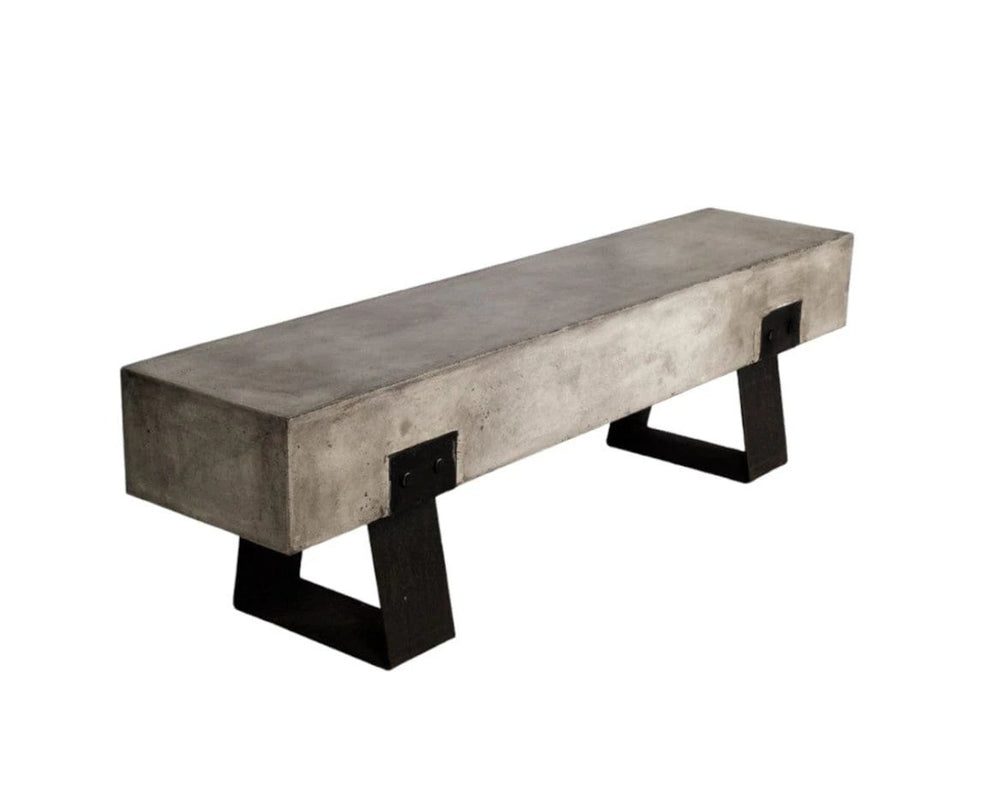 75" Gray and Black Metal and Concrete Indoor Outdoor Bench - Homeroots