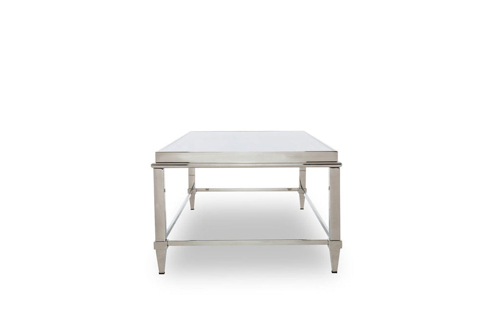 55" Clear And Silver Glass And Steel Coffee Table - Homeroots - Flyclothing LLC