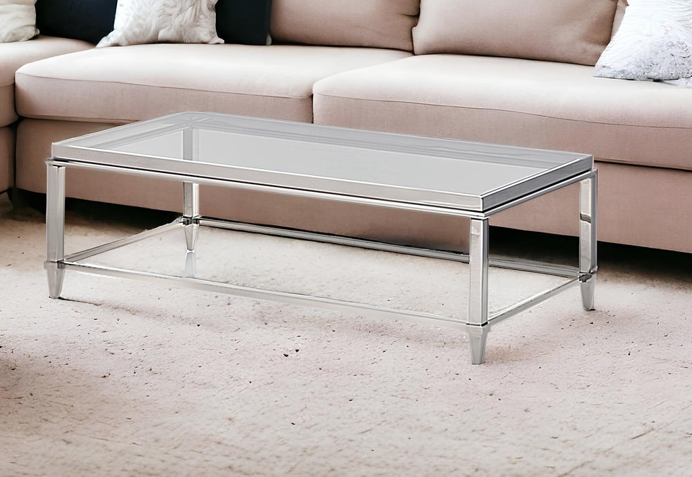 55" Clear And Silver Glass And Steel Coffee Table - Homeroots - Flyclothing LLC