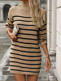Striped Mock Neck Long Sleeve Mini Dress - Trendsi - Flyclothing LLC