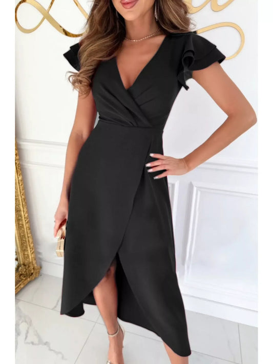 Ruffle Sleeve Wrap Midi Dress - Trendsi - Flyclothing LLC
