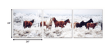 24" Multicolor Canvas 3 Horizontal Panels Horses Photo - Homeroots