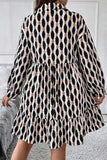 Plus Size Printed Johnny Collar Long Sleeve Dress - Trendsi - Flyclothing LLC