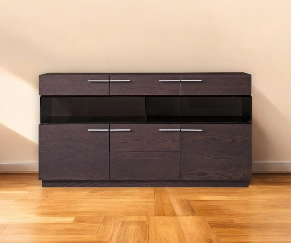 32" Brown Veneer And Glass Buffet - Homeroots - Flyclothing LLC