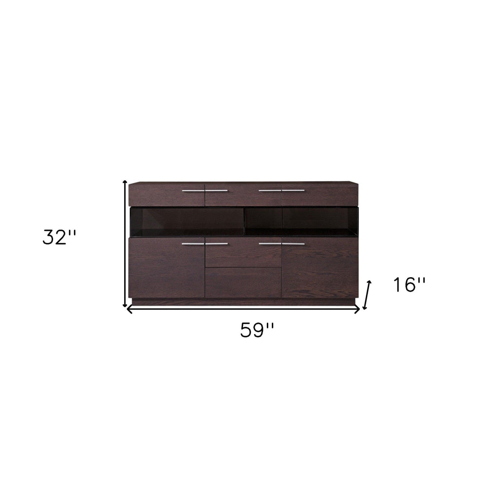 32" Brown Veneer And Glass Buffet - Homeroots - Flyclothing LLC