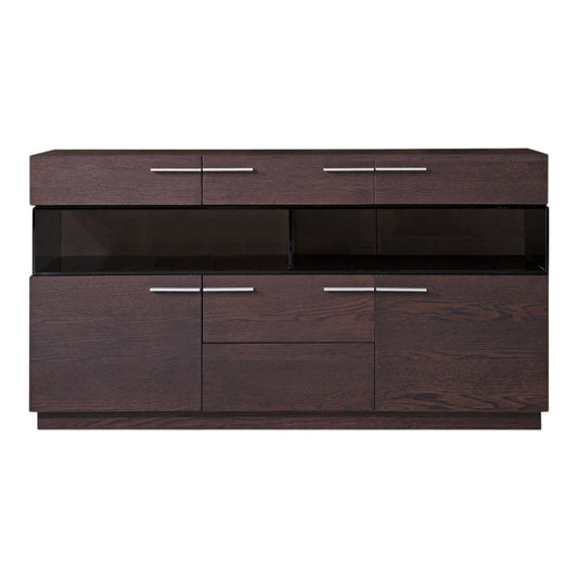 32" Brown Veneer And Glass Buffet - Homeroots