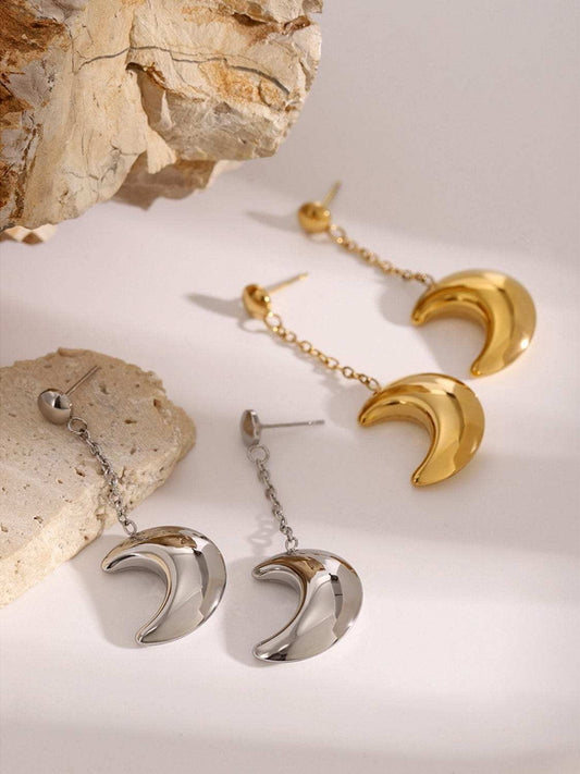 Stainless Steel Moon Dangle Earrings - Trendsi - Flyclothing LLC