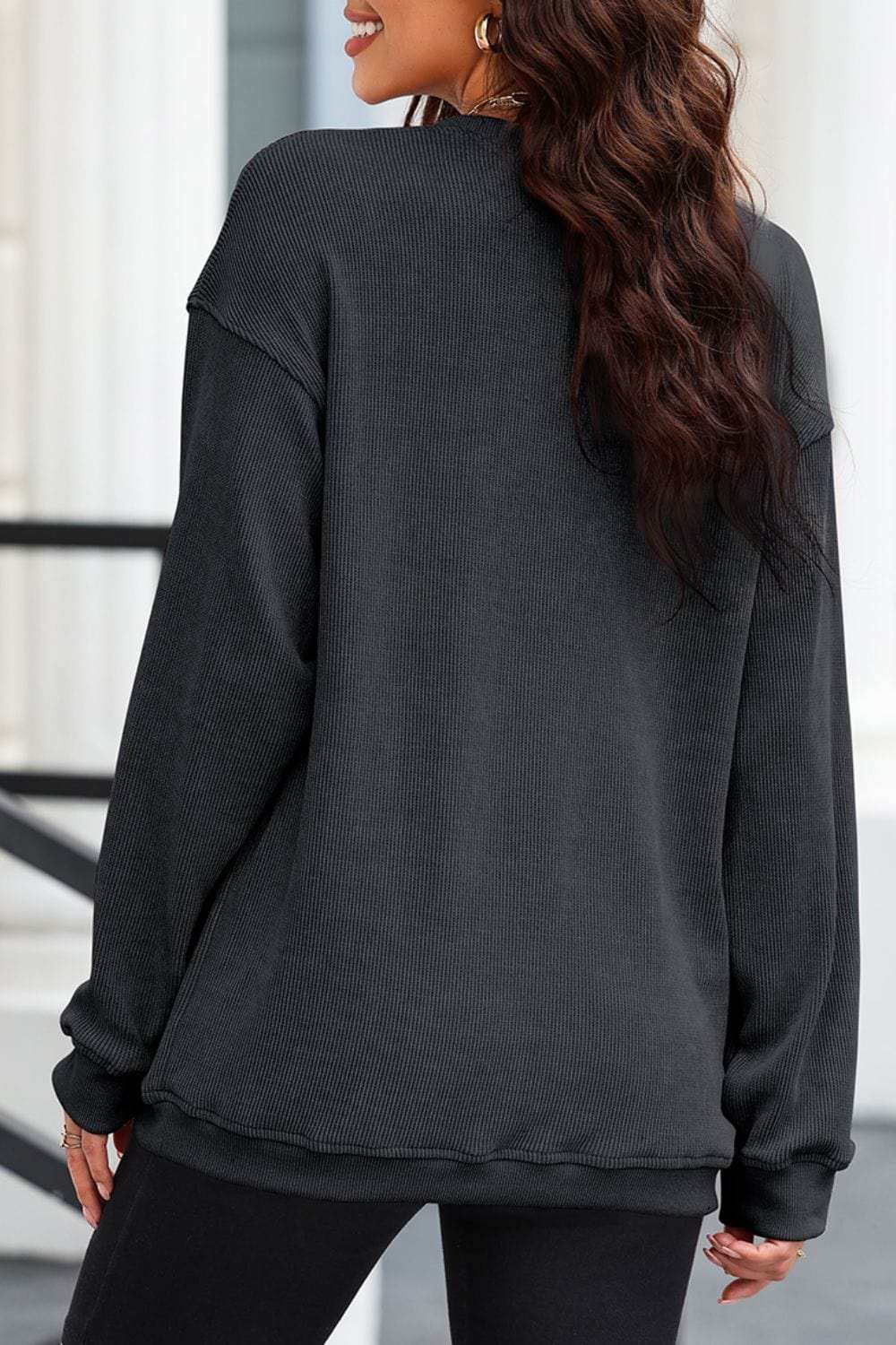 Glitter Ghost Round Neck Long Sleeve Sweatshirt - Trendsi - Flyclothing LLC