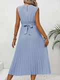 Pleated Round Neck Cap Sleeve Dress - Trendsi - Flyclothing LLC