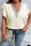 Plus Size V-Neck Petal Sleeve Blouse - Trendsi - Flyclothing LLC