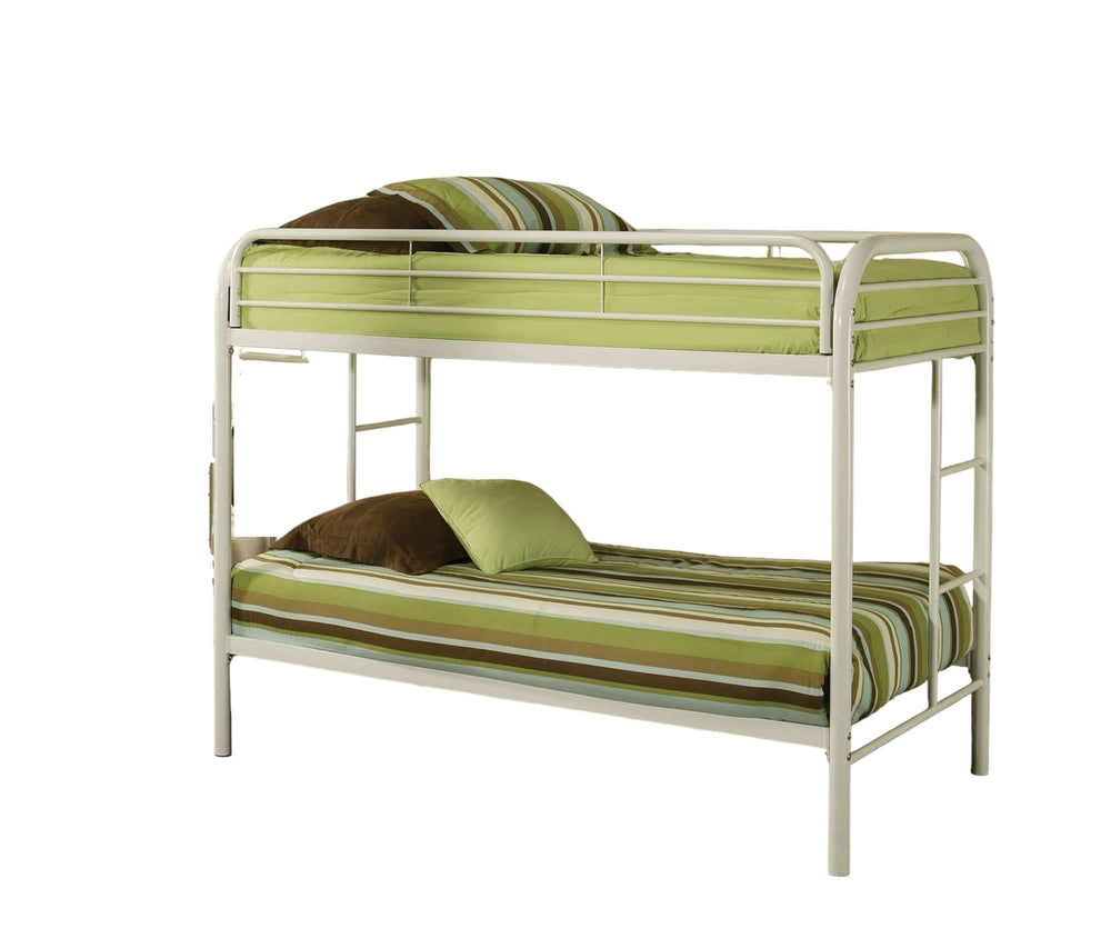 White Twin Contemporary Metal Bunk Bed - Homeroots - Flyclothing LLC