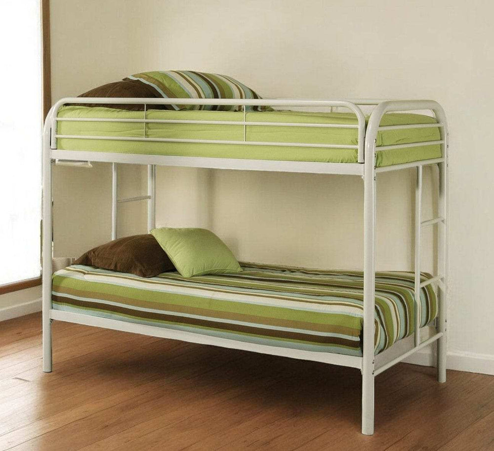 White Twin Contemporary Metal Bunk Bed - Homeroots - Flyclothing LLC