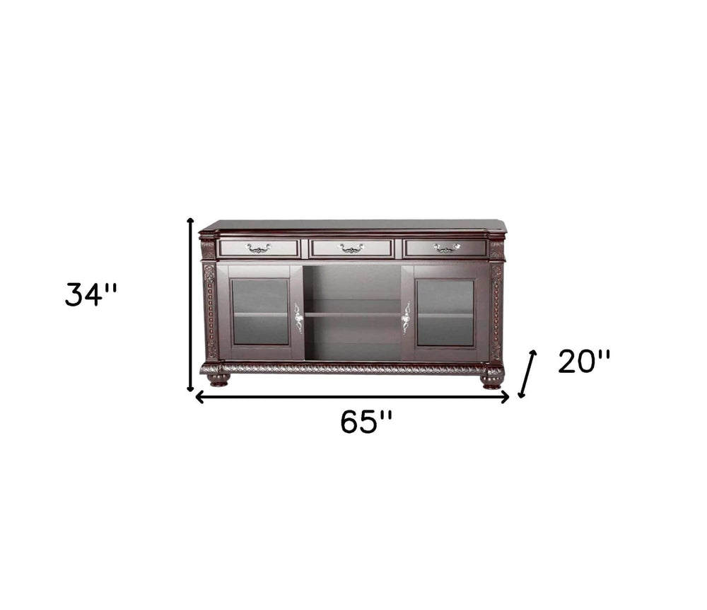 65" Dark Brown Wood Cabinet Enclosed Storage TV Stand - Homeroots - Flyclothing LLC