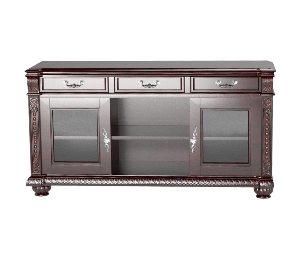 65" Dark Brown Wood Cabinet Enclosed Storage TV Stand - Homeroots - Flyclothing LLC