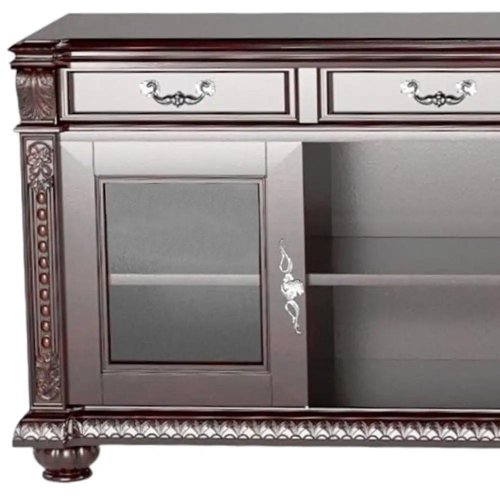 65" Dark Brown Wood Cabinet Enclosed Storage TV Stand - Homeroots - Flyclothing LLC