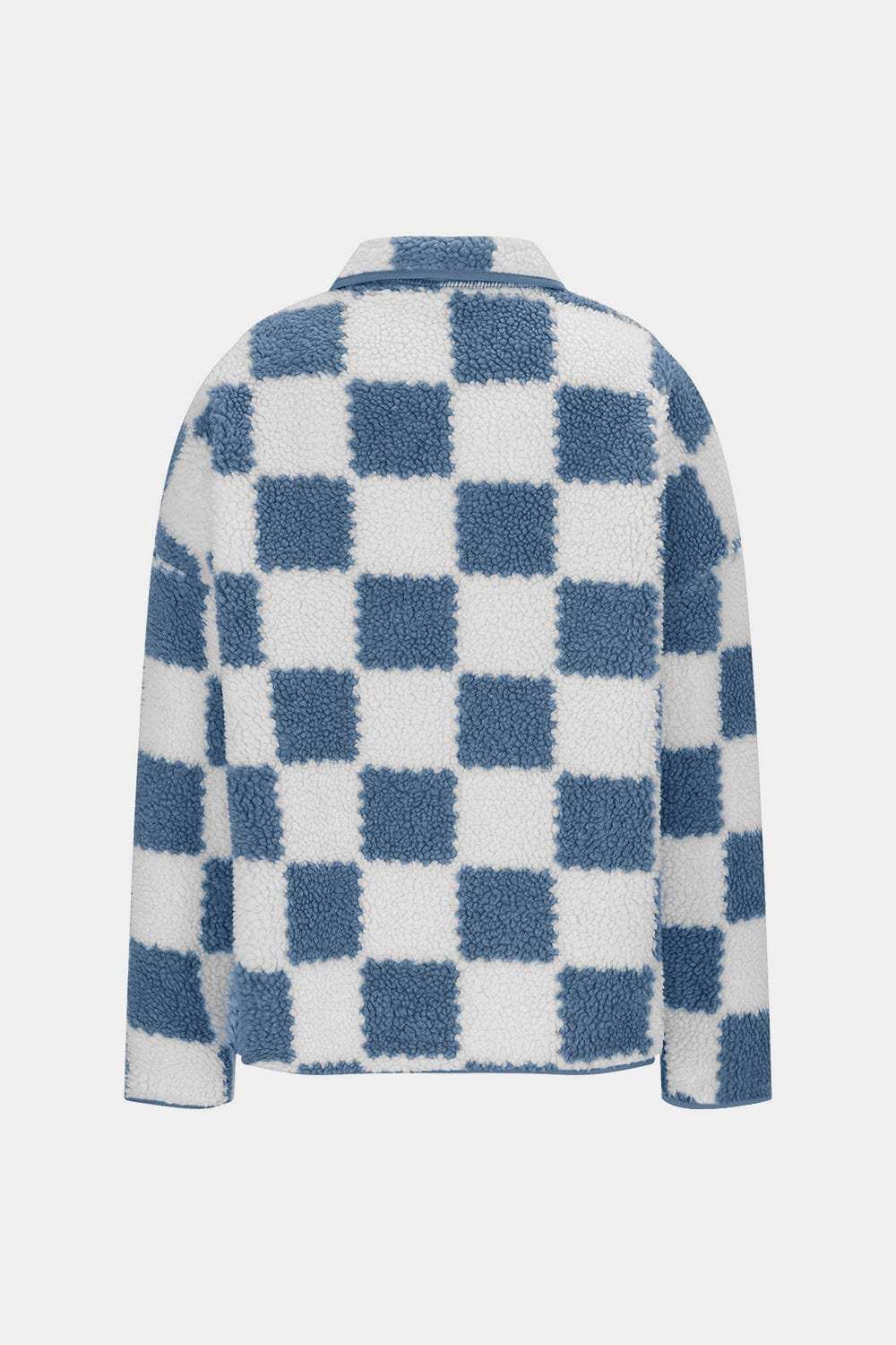 Checkered Snap Down Long Sleeve Teddy Jacket - Trendsi - Flyclothing LLC
