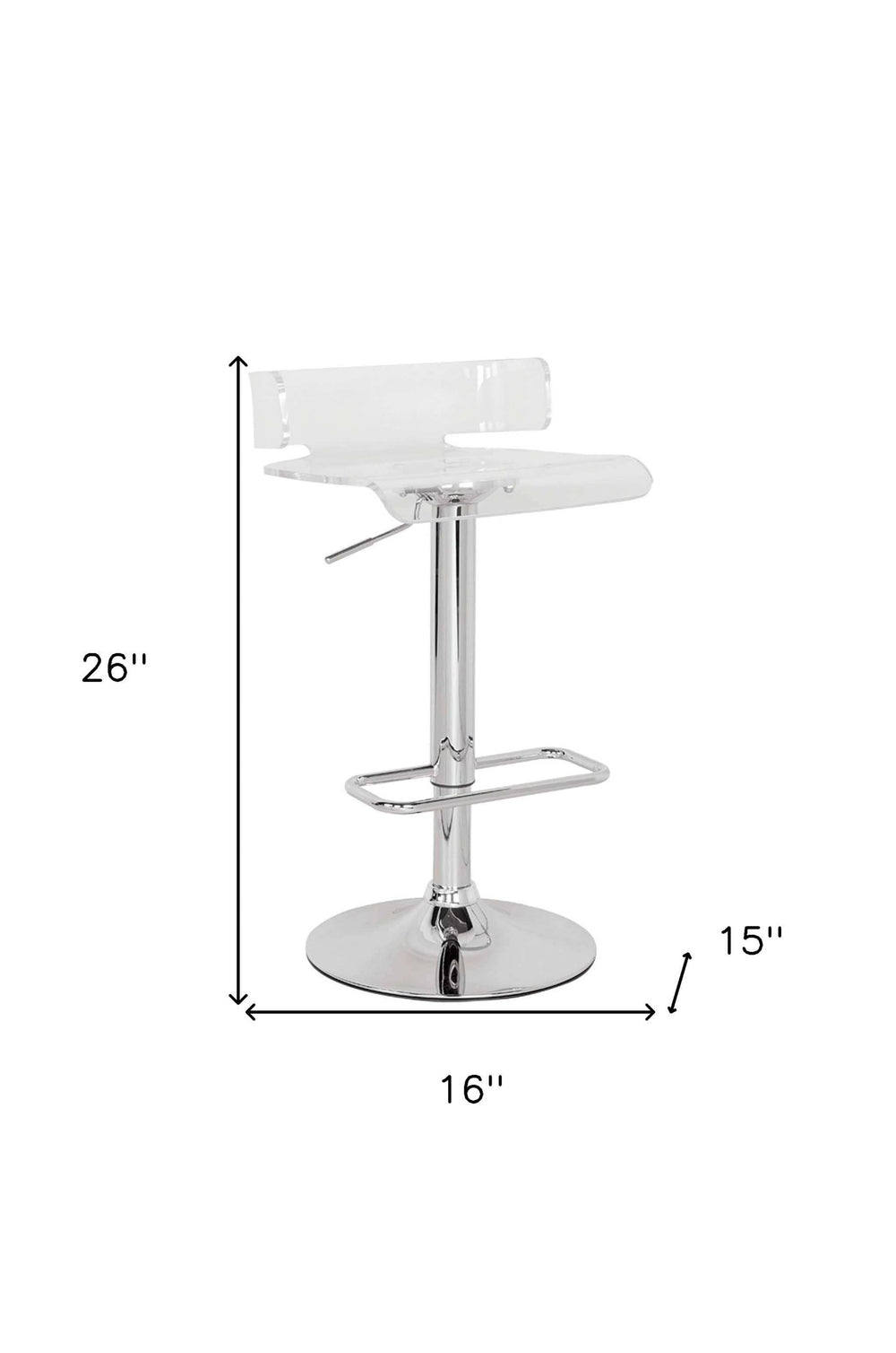 Clear And Silver Acrylic And Metal Low Back Adjustable Height Swivel Bar Chair - Homeroots - Flyclothing LLC
