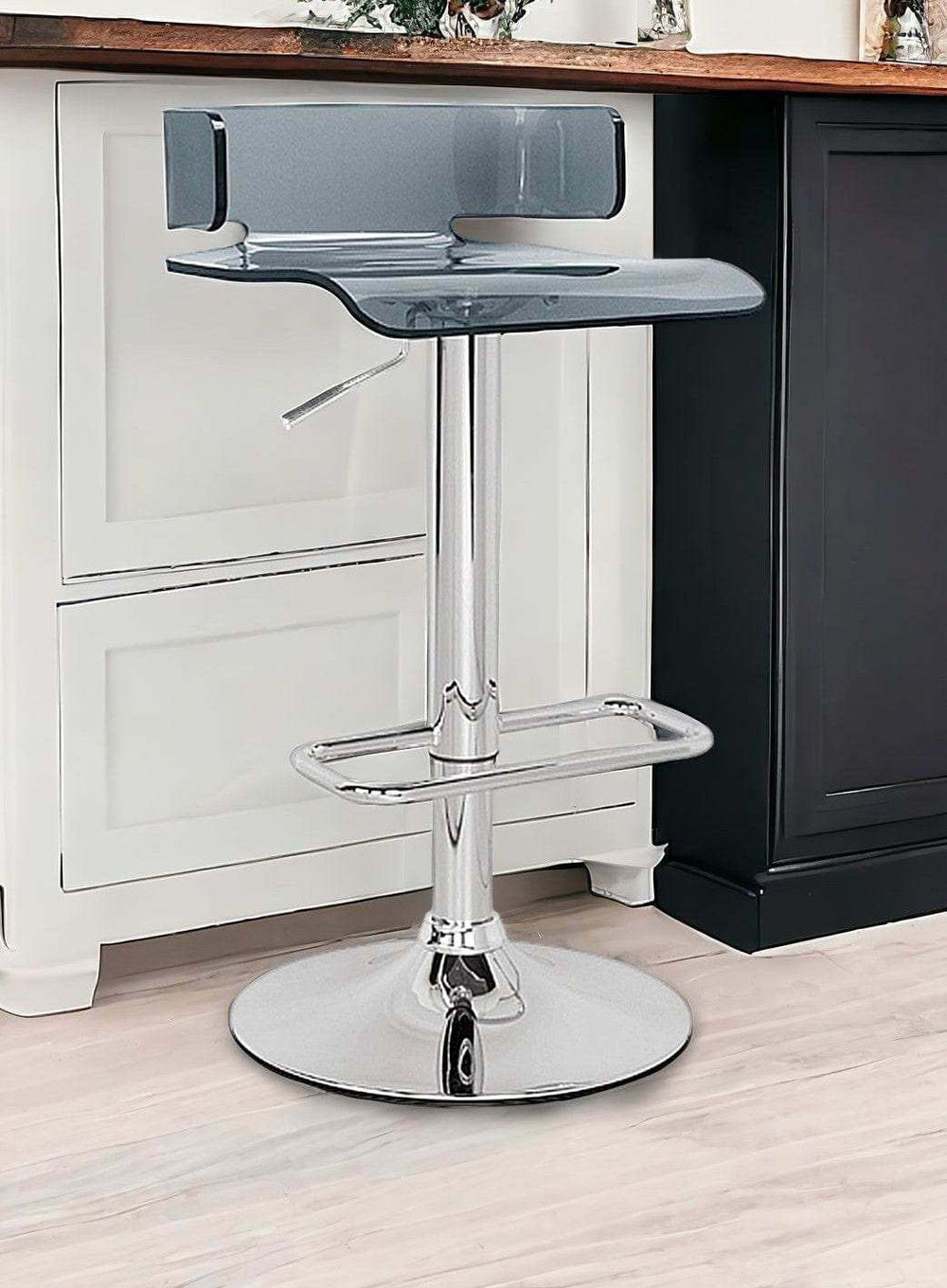 Gray And Silver Metal Swivel Low Back Adjustable Height Bar Chair - Homeroots - Flyclothing LLC