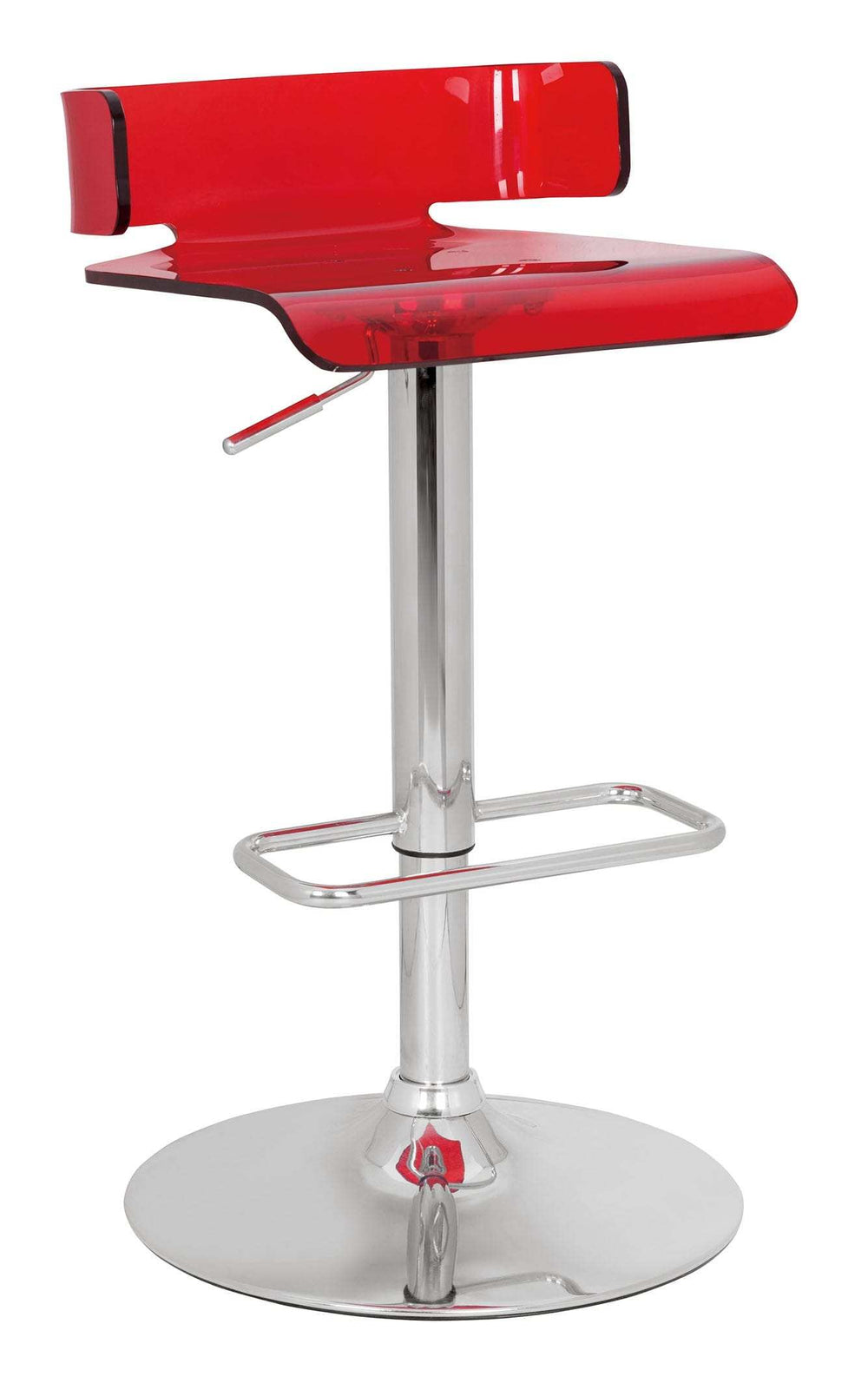 Red And Silver Acrylic And Metal Low Back Adjustable Height Bar Chair - Homeroots - Flyclothing LLC