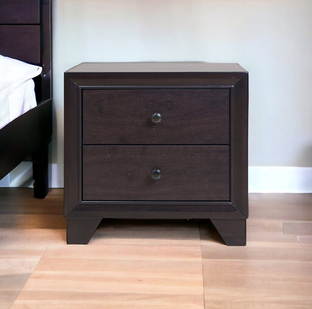22" Espresso Two Drawers Solid Wood Nightstand - Homeroots - Flyclothing LLC