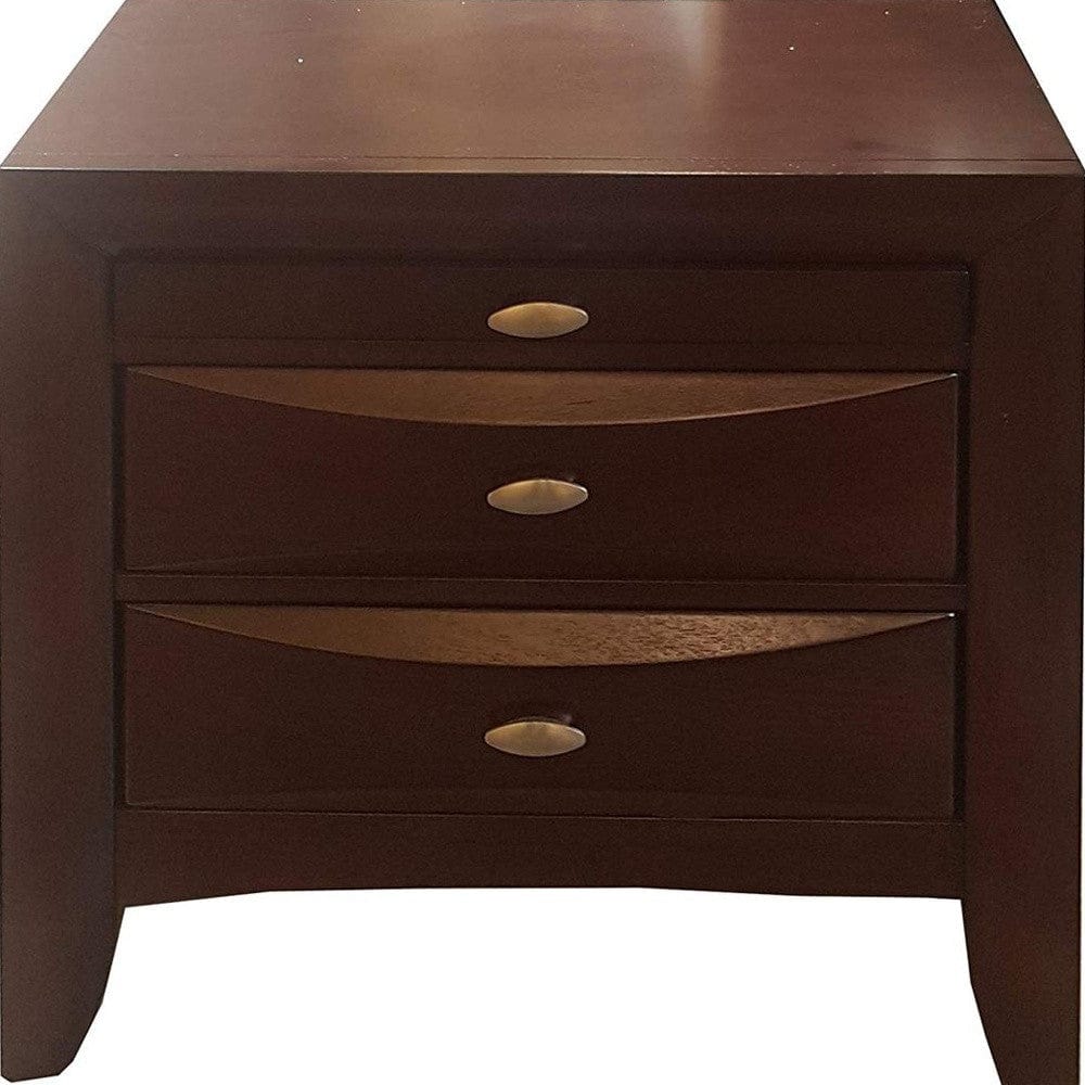 25" Espresso Three Drawers Solid Wood Nightstand - Homeroots - Flyclothing LLC