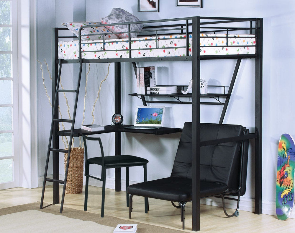 79" X 42" X 72" Silver And Black Metal Tube Loft Bed With Desk - Homeroots - Flyclothing LLC