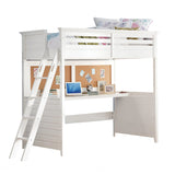 83" X 45" X 74" Twin White Poplar Wood Loft Bed With Desk - Homeroots - Flyclothing LLC