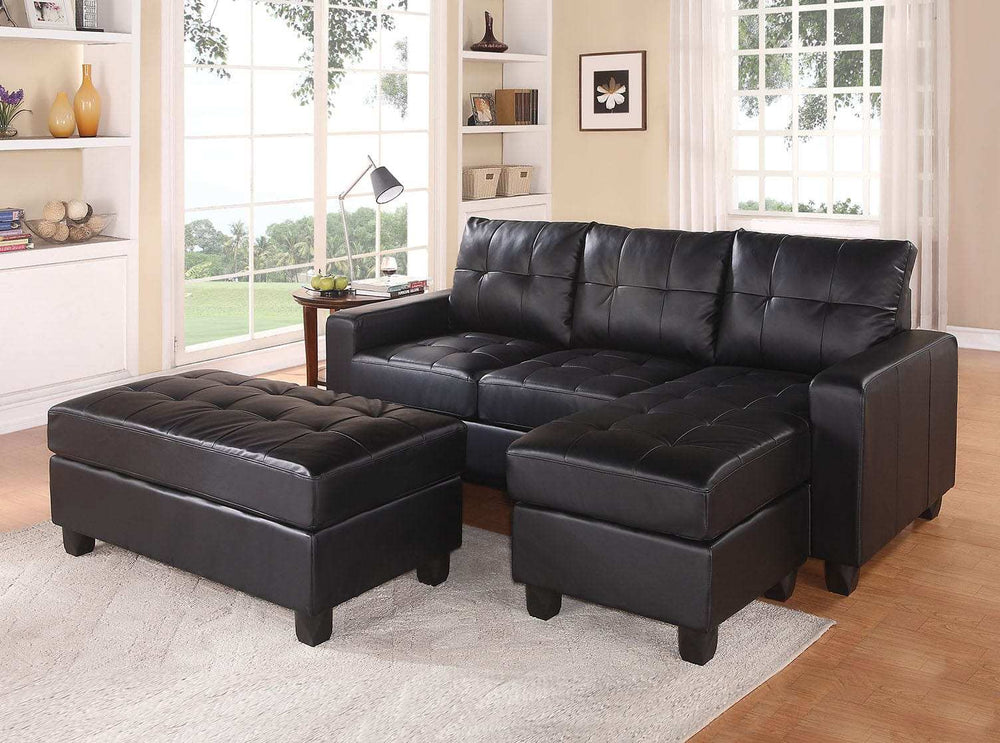 Black Faux Leather Stationary L Shaped Three Piece Sofa And Chaise - Homeroots - Flyclothing LLC