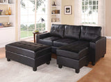 Black Faux Leather Stationary L Shaped Three Piece Sofa And Chaise - Homeroots - Flyclothing LLC