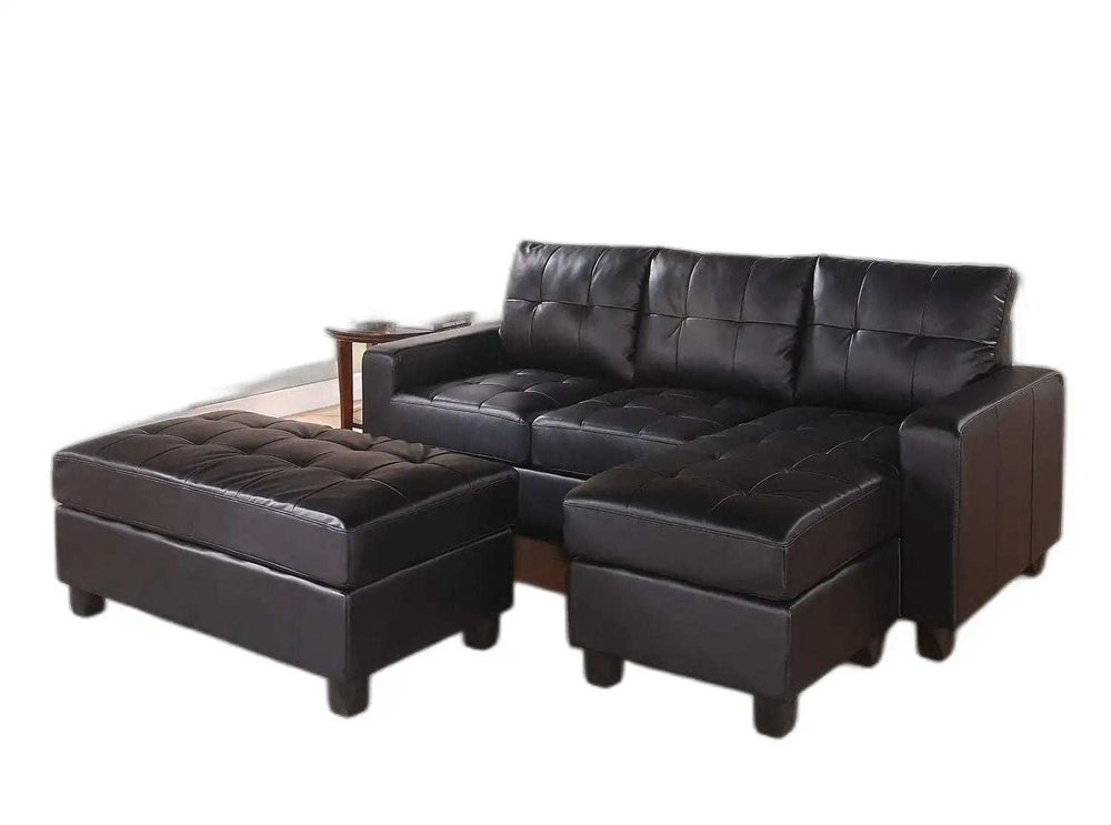 Black Faux Leather Stationary L Shaped Three Piece Sofa And Chaise - Homeroots - Flyclothing LLC