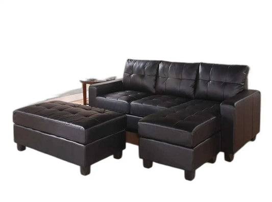 Black Faux Leather Stationary L Shaped Three Piece Sofa And Chaise - Homeroots - Flyclothing LLC