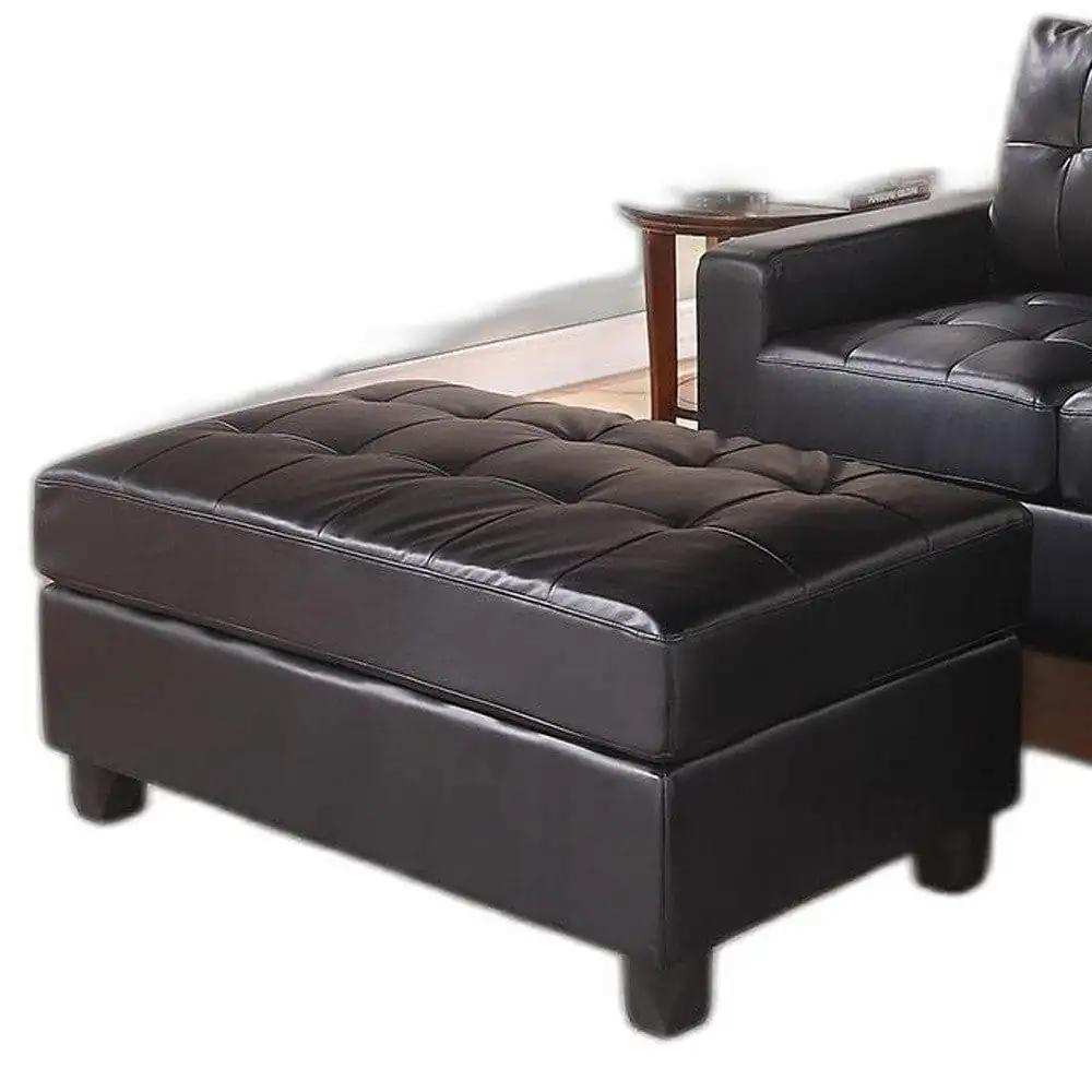 Black Faux Leather Stationary L Shaped Three Piece Sofa And Chaise - Homeroots - Flyclothing LLC