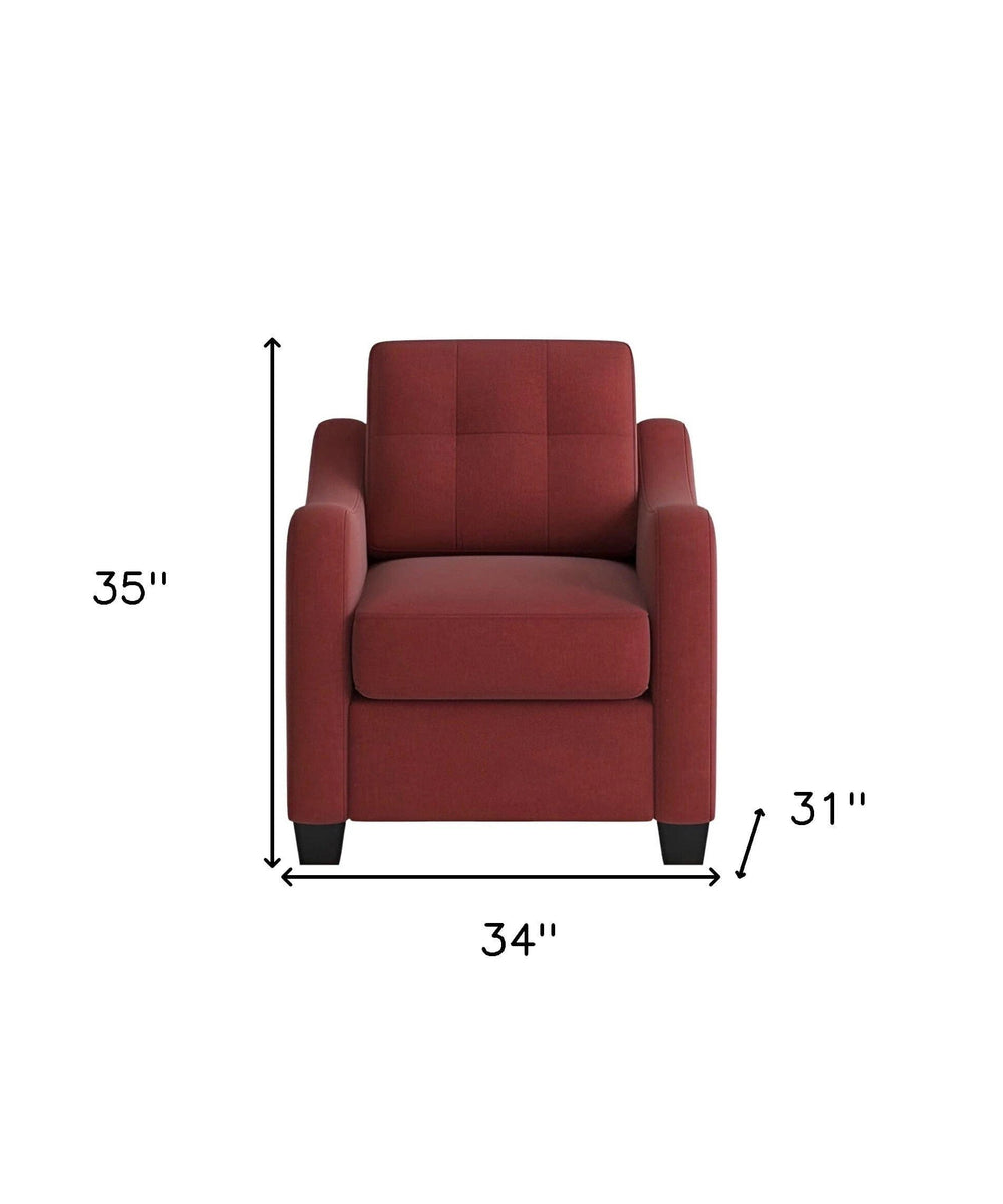 34" Red And Brown Linen Arm Chair - Homeroots