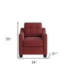 34" Red And Brown Linen Arm Chair - Homeroots