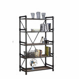 72" Rustic Oak Distressed Metal and Wood Five Tier Etagere Bookcase - Homeroots - Flyclothing LLC