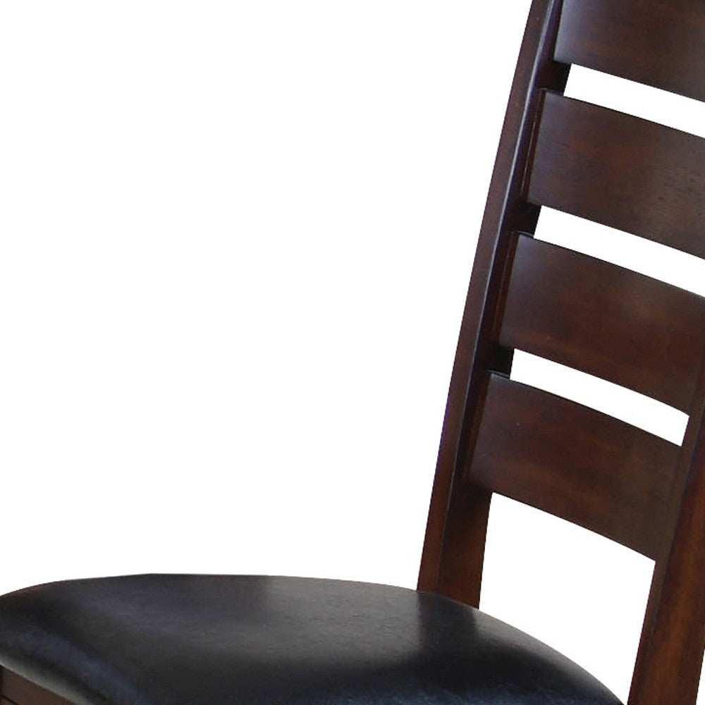 Set of Two Black And Dark Brown Upholstered Faux Leather Slat Back Dining Side Chairs - Homeroots - Flyclothing LLC