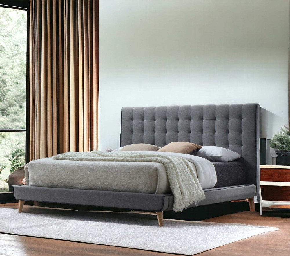 Tufted Light Gray Upholstered Linen Bed - Homeroots - Flyclothing LLC