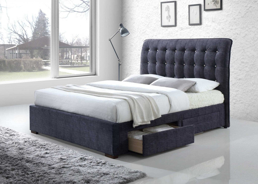 King Tufted Dark Gray And Gray Upholstered Linen Bed With Nailhead Trim - Homeroots - Flyclothing LLC