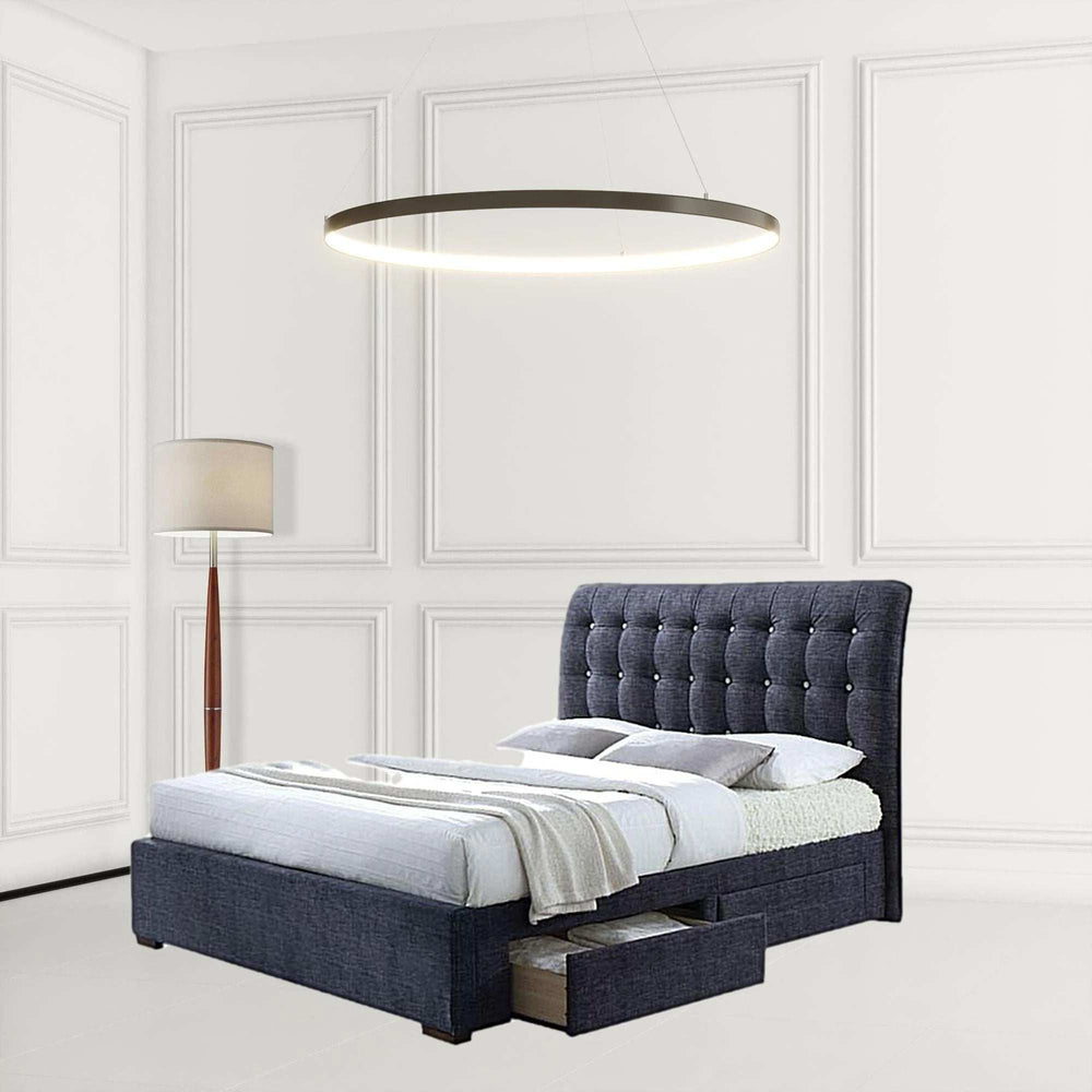 King Tufted Dark Gray And Gray Upholstered Linen Bed With Nailhead Trim - Homeroots - Flyclothing LLC